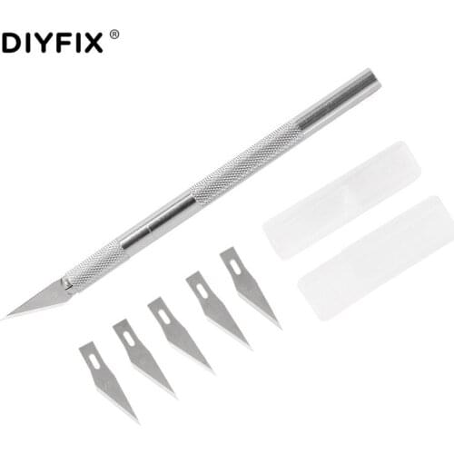 DIYFIX Metal Knives Scalpel Cutter Non-slip Engraving Craft Knives with 6pcs Blades Mobile Phone PCB Laptop Repair Hand Tools