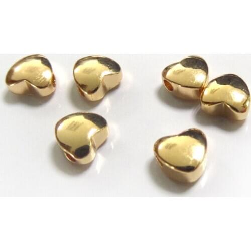 JFE42 New Wholesale 100pcs Romantic Heart Spacer Beads Accessories Gold Electroplated Bead Women Fashion DIY Jewerly Finding