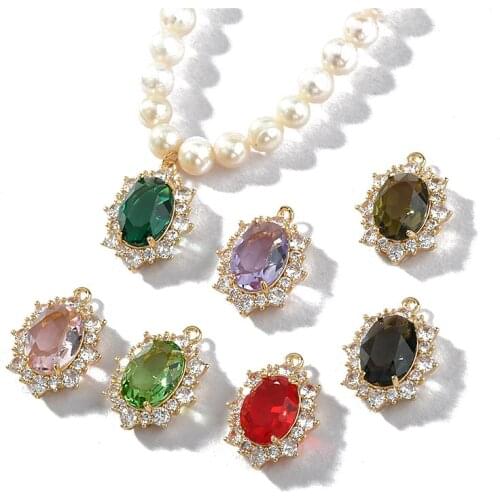 2PCS Crystal zircon retro Pendant Necklace Findings Charms For Jewelry Making Components DIY Earrings copper accessories