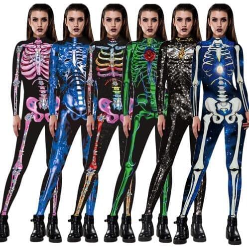 Witch Women Horror Fantasy Skeleton Costume Halloween Cosplay Devil Vampire Disguise Fancy Jumpsuit Day of The Dead Sexy Scary
