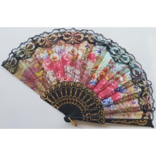 Black Cloth Lace Folding Hand Fan for Woman Home Decor Wedding Events Party Supplies Gift