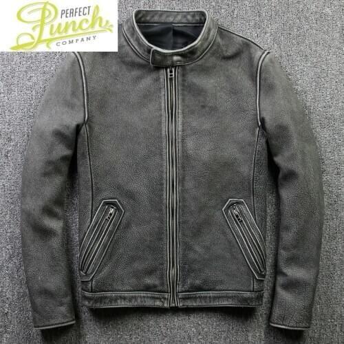 Jacket Men Cow Geniune Leather Coat Blouson Moto Vintage Chaqueta Hombre Plus Size Jaqueta De Couro 806 MF109