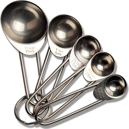 5Pcs/Set Stainless Steel Measuring Spoon With Scale Kitchen Gadgets Measuring Tools Baking Accessories Silver Coffee Tea
