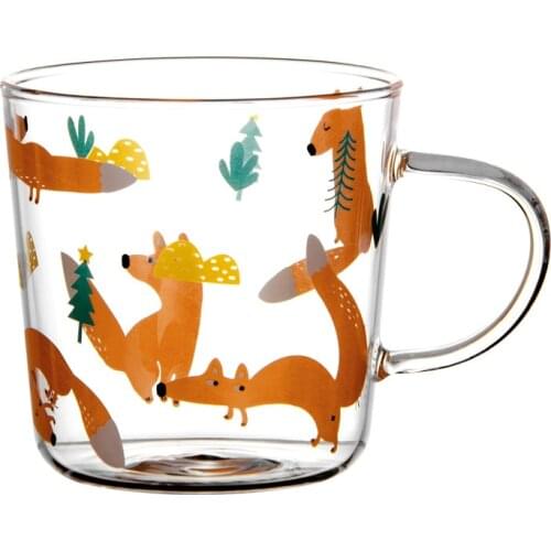 Cute with handle cartoon heat-resistant glass drink Firefox graffiti home coffee cup coffee mugs milk tea glass cup Drinkware