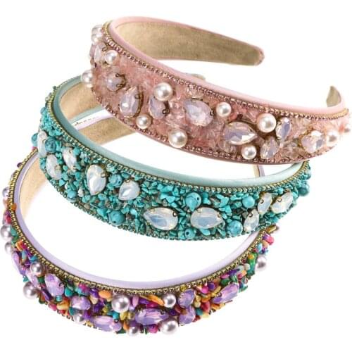 Molans New Imitation Pearls Rhinestone Fashion Hair Hoop Rainbow Colors High Quality Design Headband Luxurious Hair Accessories