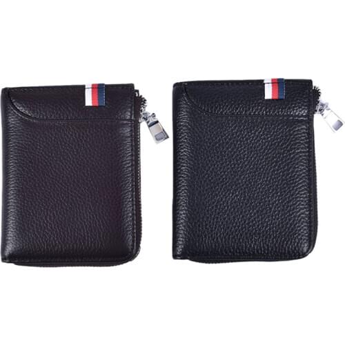 100% Genuine Leather Mens Zipper Wallet RFID Blocking ID Card Holder Money Clip