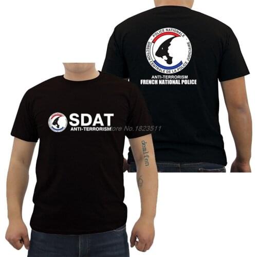 New Fashion Men Cotton Short Sleeve T-Shirt New French Police Sdat Anti Terrorism Military T Shirt Hip Hop Tees Tops Streetwear