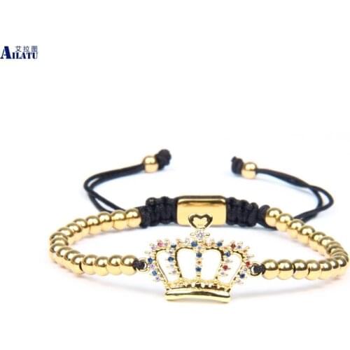 Ailatu New Design Multicolor Cz Crown Braiding Bracelet with 4mm Stainless Steel Beads and Logo Beads, Not Fade