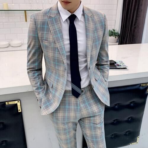 Designers New Tuxedo Groom Dress Ternos Masculino Wedding For Men 2020 Plaid Check Business Traje De Boda Mens Suits