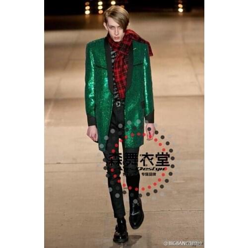 New Fashion Nightclub Male singer DJ Green Sequins Suit costumes Stage show performance jacket stage wear costumes