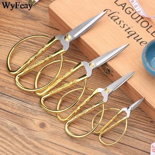 Hot Sale Stainless Steel Gold Sewing Scissors Short Cutter Durable High Steel Vintage Household Tailor Scissors For Fabric Craft