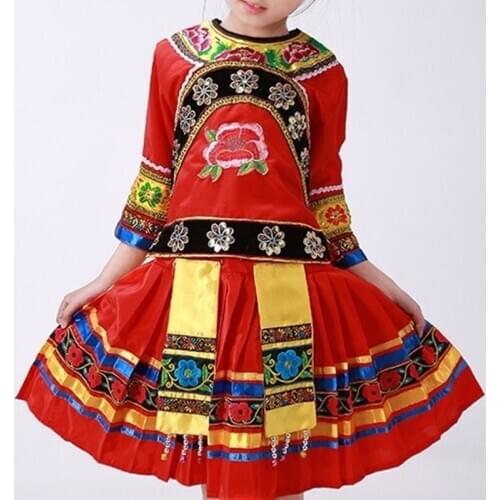 Hmong clothes design for kids girls Chinese traditional folk dance costumes modern hmong clothes thnic stage dance wear FF1997