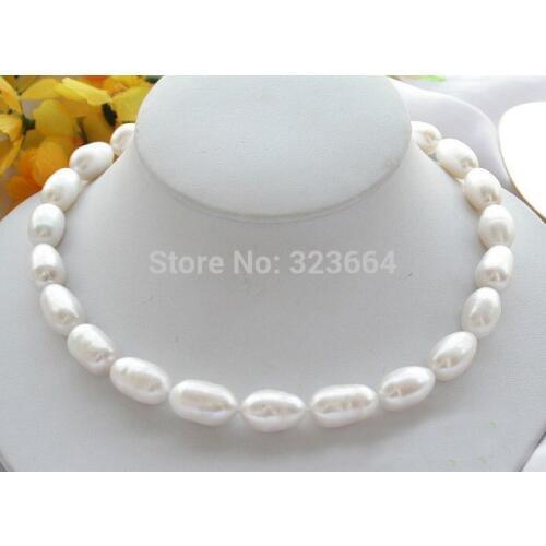 HUGE 17" 15MM WHITE RICE FRESHWATER CULTURED PEARL NECKLACE