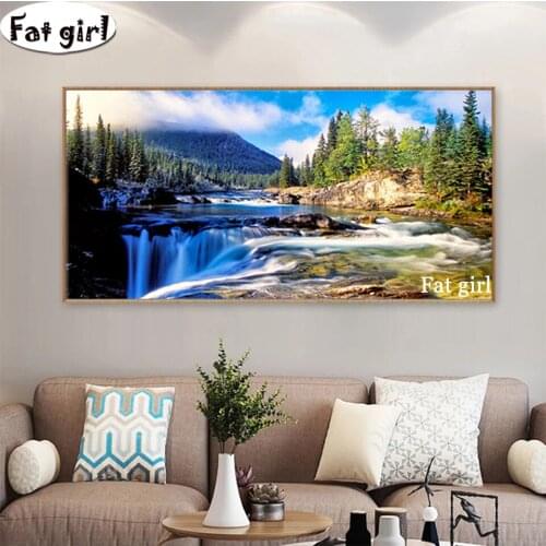 Landscape Natural Waterfall Diamond Paintings Cross Stitch Scenery Mosaic Embroidery 5D DIY Square/Round Wall Art Rhinestone Kit