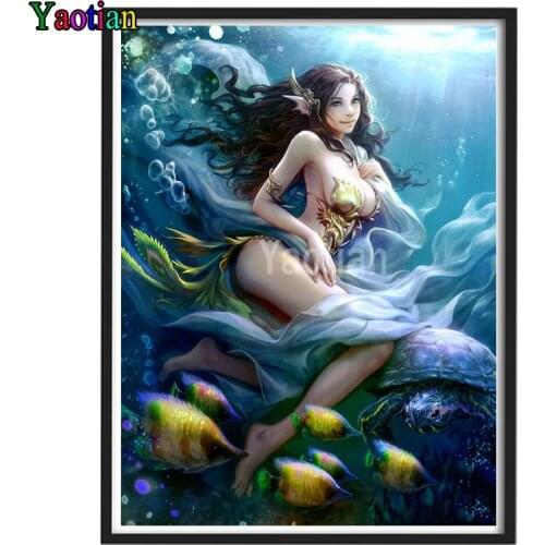 Full Square Round Diamond Painting Mermaid Girl Cross Stitch DIY 5D Diamond Embroidery Rhinestone Fish Underwater World