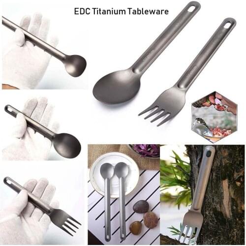 Portable Long Handle Spoon Outdoor Camping Light Titanium Tableware Cutlery Fork EDC Environmental Outdoor Picnic Accessories