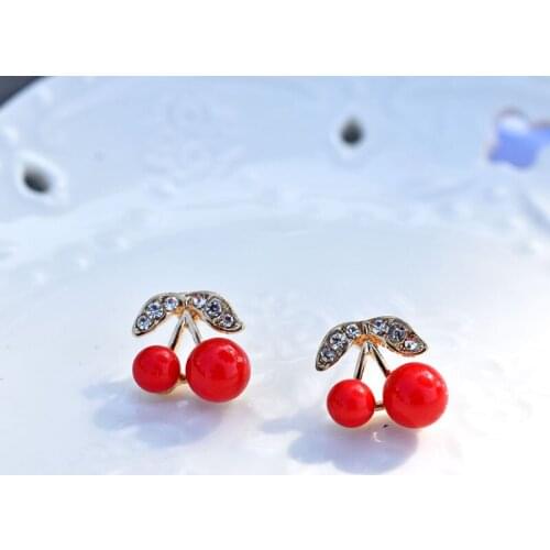 Simple Elegant Cute Mini Cherry Stud Earrings Women Jewelry Accessories S925 Needle Fruit Red Ears Girl Student Gift