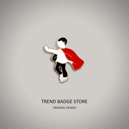 Cartoon Fashion Wearing Red Cloak Embraces Peter Pan Creative Oil Drop brooch Fashion Dashing Clothing Accessories