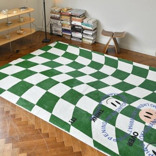 Cutelife Asthetic Fluffy Green Lattice Carpet Living Room Bathroom Bedroom Decor Carpet Rug Office Kids Floor Hallway Shaggy Rug
