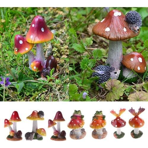 Resin Animal Mushroom Figurine Terrarium Fairy Garden Ornament Decoration Miniature Home Decor