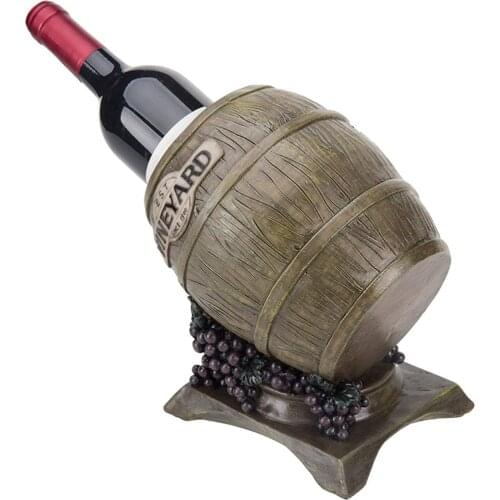 Red Wine Rack Holder Resin Statue Wine Stand Home Bar Tabletop Display Shelf Barrel Shaped Sculptures for Home Decoration