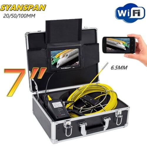 SYANSPAN7inch Monitor WiFi 20/50/100M Pipe Inspection Camera,6.5MM Drain Sewer Pipeline Industrial Endoscope Support Android/IOS