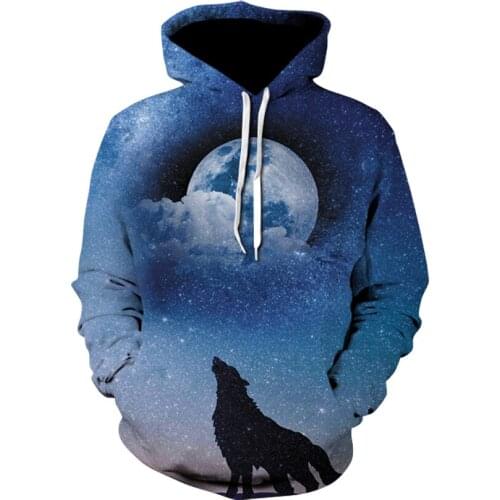 Spring and Autumn Mens Junior Wolf Hoodie Fashion 3D Wolf Print Loose Streetwear 2021 Funny Animal Street Hip Hop Men clothing