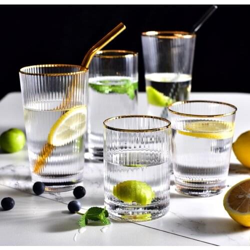 Japanese Gold Edge Glass Cup Vertical Striped Beer Coffee Glass Mug Transparent Juice Milk Water Glass Cup Creative Gift L6
