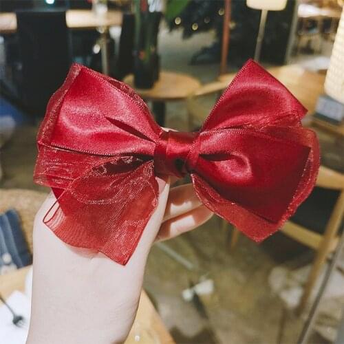 2Pcs/Lot Solid Satin Lace Large Hair Bows for Women Girls Korean Elegant Ladies Hair Pins Clips Red Black Hair Accessories