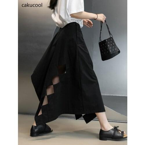 Cakucool Dark wind Vintage Plaid hollowed out irregular designer dark wind half skirt wild fairy skirt