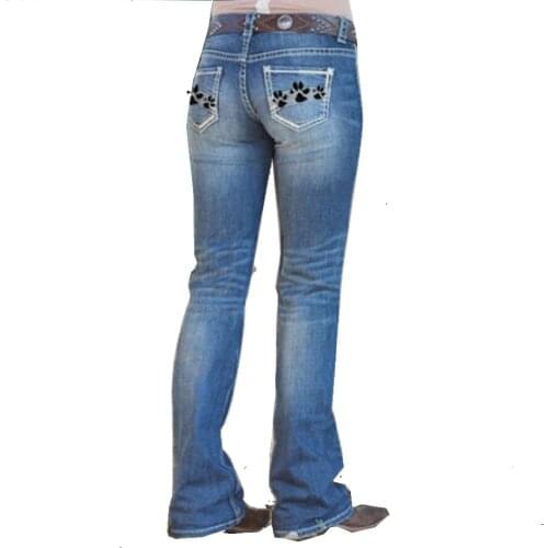 Ladies Jeans Embroidered High-Waist Tight-Waist Straight Long Jeans Super Stretchy Jeans for Women