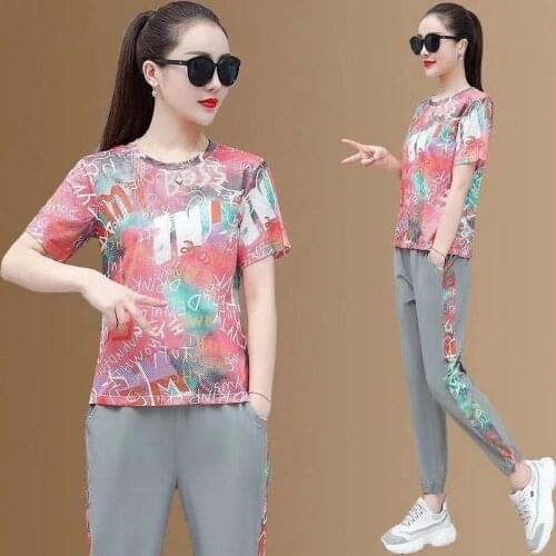 Ladies Sportswear Suit Summer 2021 New Fashion Loose Korean Short-sleeved Nine-point Pants Slim Casual Two-piece Suit