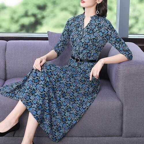 2021 Female Vintage Red Print Midi Dresses Autumn Winter New 4XL Plus Size Long Sleeve Dress Elegant Women Bodycon Party Vestido