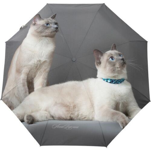 Two Siamese Cat Printed Umbrella Rain Women Umbrella 3 Folding Automatic Umbrella Anti-UV Sun/Rain Umbrella Parasol Cute Cat