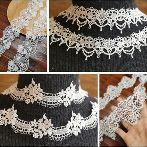 1 Meter Vintage Style Water Soluble Embroidered White Lace Trim Free Shipment