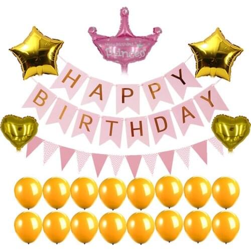 23pcs Baby Shower Pink Blue Theme Princess Banner Latex Balloon Paper Pompom Tissue Flower Gender Reveal Birthday Party Decor