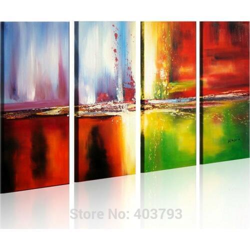4Panel 100% Hand-Painted Oil Paintings Colorful Palette Modern Abstract Art No Framed Home Decor Red Green Yellow Blue Black