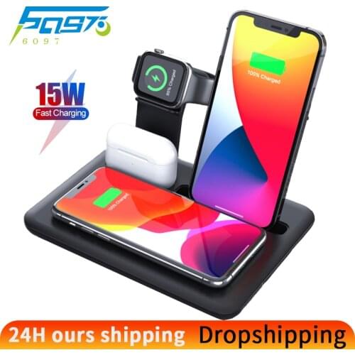 4 in 1 Wireless Charger Stand 15W Fast Charging for Phone Watch Airpod Multi-function Charger Station Universal Portable Charger