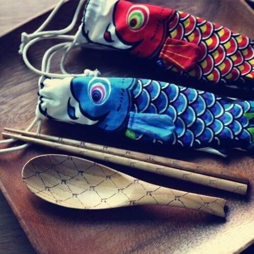 50pcs Japanese Style Fish Shape Decorative Chopstick Gift Bag Storage Pouch Cotton Linen Chopsticks Cover ZA6579