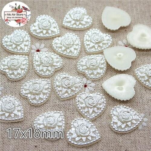 50pcs/lot 17x18mm ivory heart flower pearl Beads ABS Resin Flatback Simulated pearl Beads Jewelry DIY Accessories