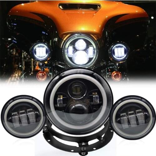 7 inch LED Headlight DRL 4.5 Halo Fog Lights,Adapter Ring for Harley Ultra Classic Electra Street Glide Fatboy Heritage Softail