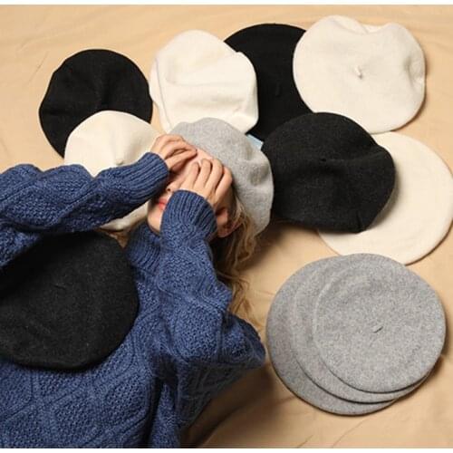 Women Beret French Artist Warm Wool Winter Beanie Hat Cap Vintage Plain Beret Hat Solid Color Elegant Lady Winter Caps New