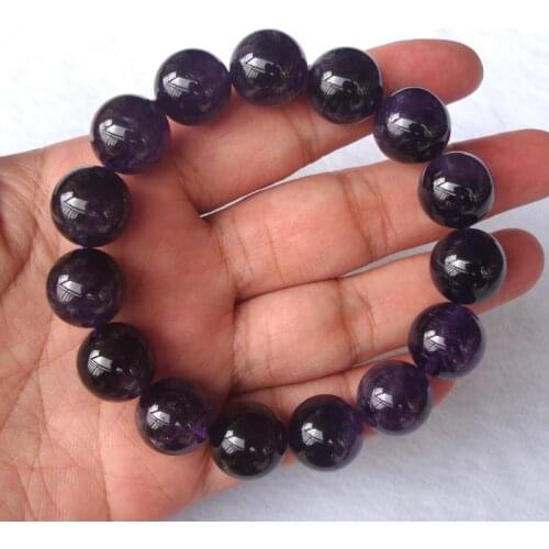 Free Shipping Natural Amethyst Round 14mm Beads Bracelet Women Man Jewelry Accessories Weddings Parties Birthday Gift