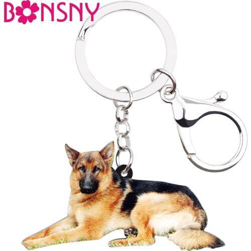 Bonsny Acrylic German Shepherd Dog Key Chain Keychains Rings Novelty Novelty Animal Jewelry For Women Girls Bag Car Charms Gifts