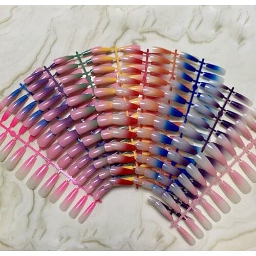 Factory Outlet Super Long Coffin Nails Girl Ballet False Nails Finished Nail Art Gradient polishing Mirror Surface Fake Nail