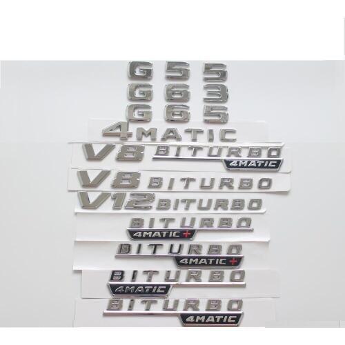 Chrome Letters G43 G55 G63 G65 Emblem V8 V12 BITURBO 4MATIC Sticker for Benz AMG Trunk Fender Emblems