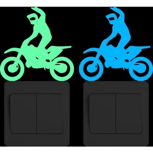 Cool Motocross Racing Luminous Switch Sticker Funny Cartoon Glow in the Dark Wall Stickers for Kids Rooms Children Home Decor
