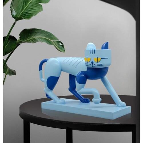 Creative Desktop Statue Sculpture Cat Figurine Geometric Cartoon Animal Home Decor Birthday Gifts Souvenirs Resin Ornament