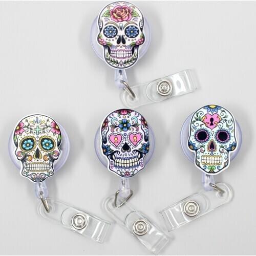 Creative Girl Flower Skull Boy Retractable Badge Holder Reel Exhibition Enfermera Student Boy Name Card Girl Hospital Chest Card