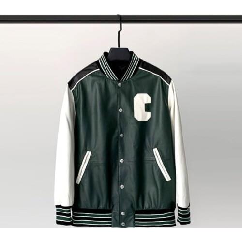 2021 Autumn New Baseball Jacket Leather Jacket Womens Contrast Jacket Sheepskin Jacket Real Leather Clothes for Women Ladies